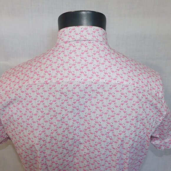 CON.STRUCT Mens M Slim Fit Stretch FLAMINGO Short Sleeve Button Front Shirt - Picture 12 of 13